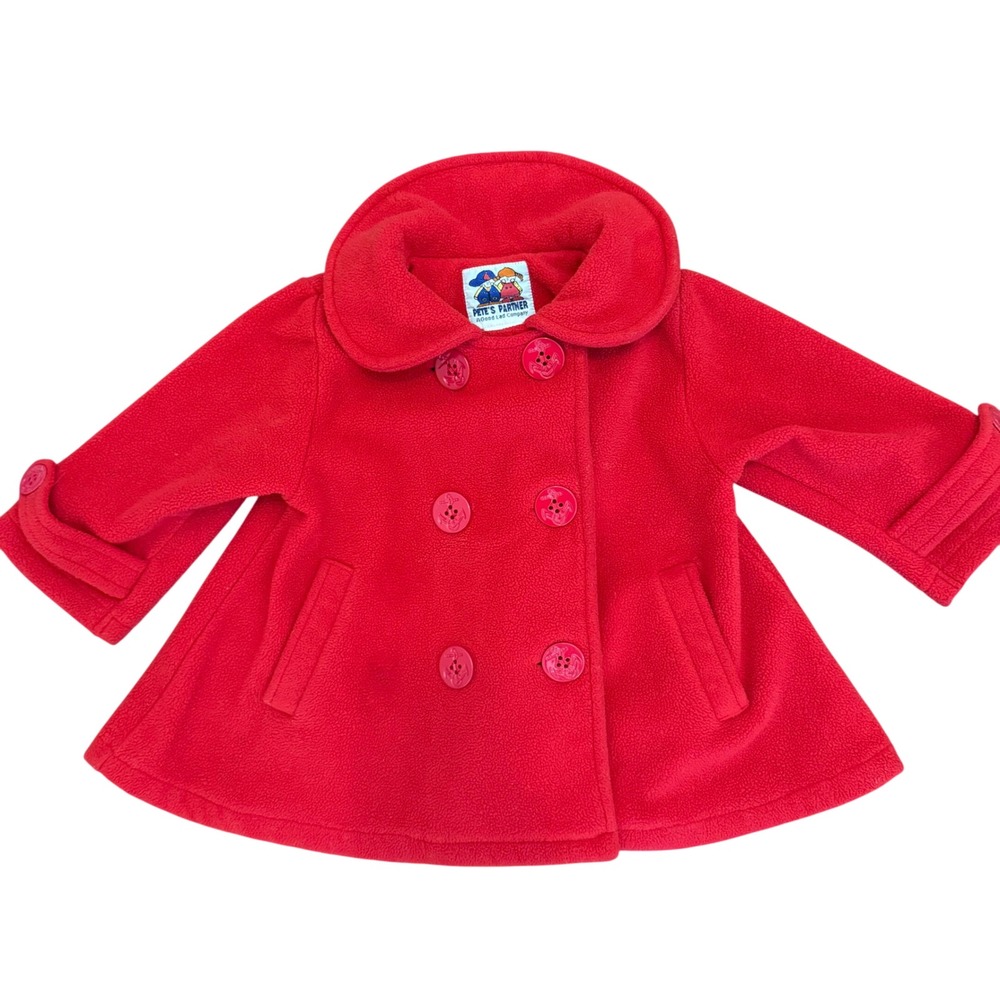 Vintage Pete's Partner Red Fleece Peacoat Girls 24M 2T Nautical Anchor Buttons